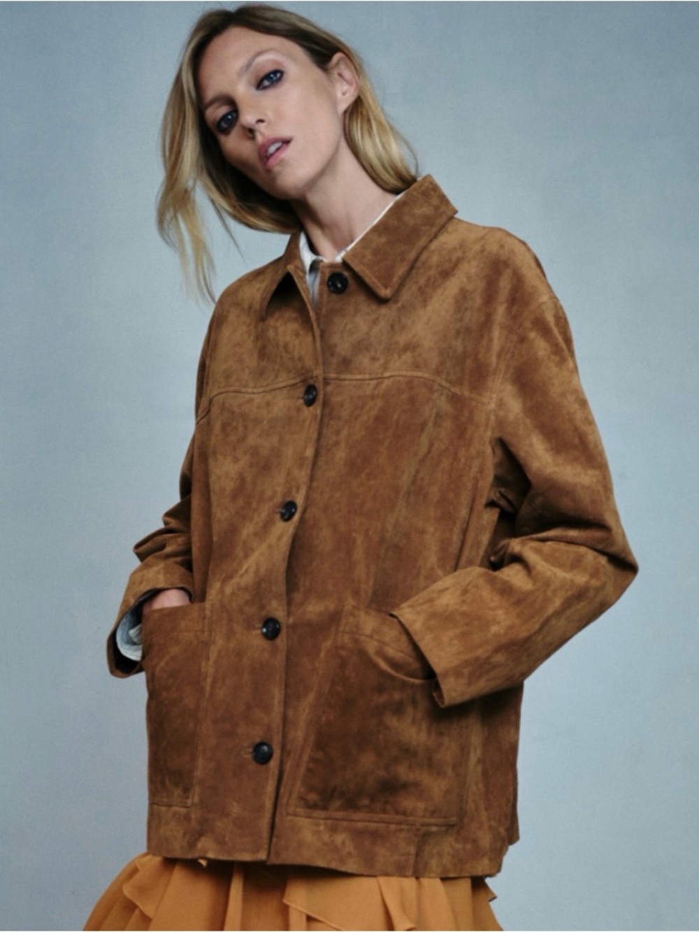 Zara Women’s Brown Suede Button-Front Jacket